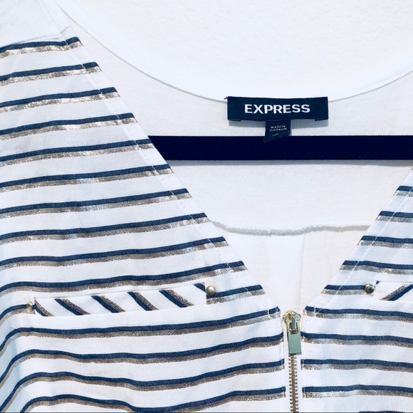 Navy Blue & Gold Woven Light Work Tank w/ Zipper - Picture 2 of 4